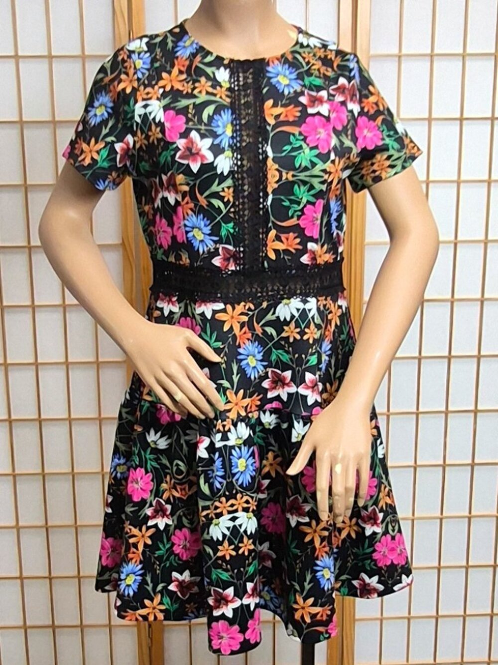Alexia Admor short sleeve black and floral mini dress EUC size 12